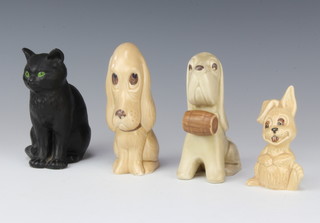 A Sylvac black figure of a seated cat 12cm 1086, a ditto hound 0950 14cm, another 2421 12cm and a rabbit 5291 9cm 