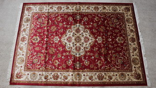 A red ground Belgian cotton Kilim Keshan carpet with central medallion 280 cm x 200cm 
