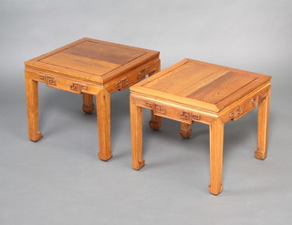 A pair of Chinese square padauk wood lamp/occasional tables 40cm x 44cm 