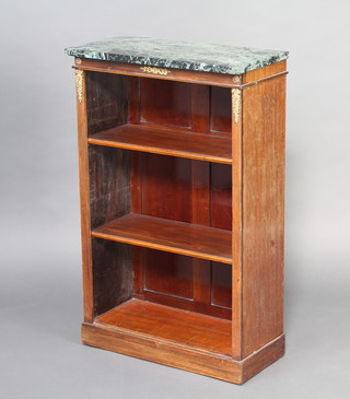 A Regency style rectangular mahogany bookcase, fitted adjustable shelves with a green veined marble top, with gilt metal mounts to the sides 99cm h x 62cm w x 30cm d 
