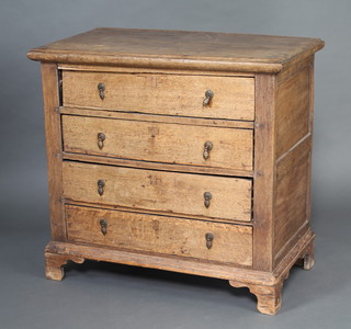 A 17th/18th Century Continental bleached oak chest of 4 long drawers, raised on bracket feet 95cm h x 100cm w x 22cm d 