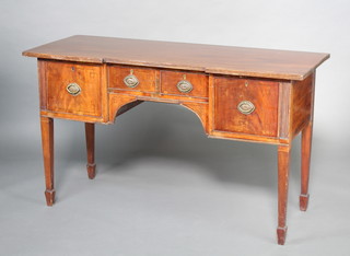 A Georgian mahogany inverted breakfront sideboard fitted 2 short drawers flanked by 2 long drawers with oval plate drop handles, raised on square tapered supports 81cm x 139cm w x 54cm d 