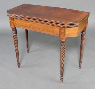 A Scottish William IV mahogany tea table raised on spiral turned supports 76cm h x 91cm x 46cm 