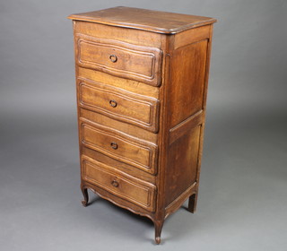 A French oak pedestal chest of serpentine outline fitted 4 long drawers, raised on cabriole supports 95cm h x 51cm w x 35cm d 