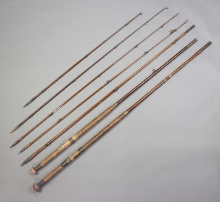 Two early Hardy Brothers salmon fly fishing rods, both with 2 extra tips