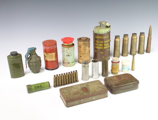 An American pineapple training hand grenade and various shell cases etc 