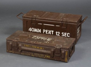 A metal ammunition box dated 1944 marked B167A 1, BLSP 1944 together with 1 other dated 1955 and marked P80 Mk3 S.F 1955 
