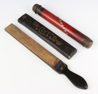 A Darnley's patent rotatable lightning calculator pencil case together with The City Strop razor/knife strop  