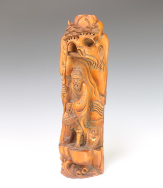 A Chinese carved hardwood figure of a standing sage 42cm x 10cm x 10cm 