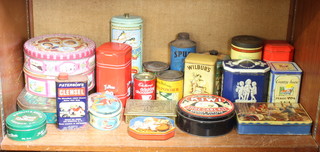 A Spur GP Turpentine Subs tin, a Mapleton's Fru-Grains Cadburys drinking chocolate tin, a Brown and Polson custard powder tin together with a collection of other tins 
