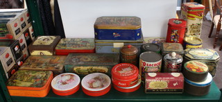 A Peacocks Jam shop display tin, a Better Wears white wax tin and a  collection of tins 
