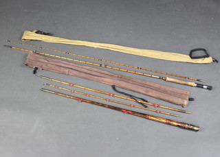 A Chevalier Bowness and Sons 2 piece cane boat fishing rod together with a 2 piece split cane fly rod 