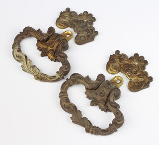 A pair of 19th Century gilt metal drop handles 13cm x 11cm 
