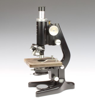 A Watson Barnet Service no.129591, a students single pillar microscope, the top marked QEQ.E.C 