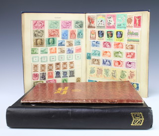 A Stirling 1930's album of world stamps including GB, USA, Russia, Portugal, Japan, France, a Liptons album of world stamps, an International album of stamps including Katar, Australia 
