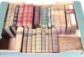 1 volume Walter Scott "The Lady of the Lake" 6th edition 1810, 1 volume "A Universal History of Christian Martyrdom 1824", Robert Burns volumes I and II "The Poetical Works of Robert Burns 1816" and other leather bound books  