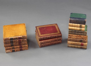 Five edition of Clements Dictionary of The Holy Bible, fourth edition, leather bound (bindings tired and damaged), volumes 1-3 of The Reverend Thomas Scots Holy Bible and other leather bound books  