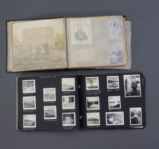 Two black and white photograph albums of 1950's photographs, an album containing items of ephemera including certificates, programmes etc and 3 later photograph albums 