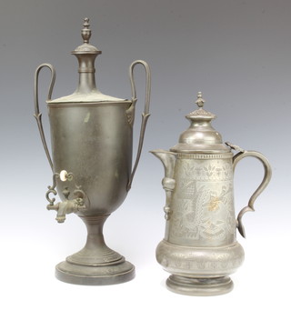 A Regency 19th Century Britannia metal twin handled tea urn together with a Britannia metal jug (lid f)  