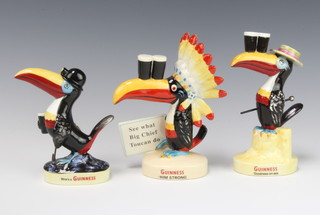 Three Royal Doulton limited edition Guinness figurines - Miner Toucan MCL10 387/2000 12cm, Big Chief Toucan MCL3 limited edition of 2000 15cm and Seaside Toucan MCL7 286/2000 16cm, boxed