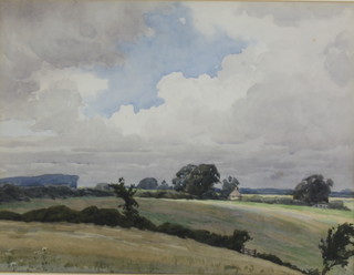 Harry George Theaker RBA 1873-1954, watercolour, on the South Downs, 24cm x 32cm 