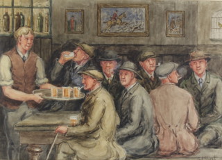 George Anderson Short 1656-1945, watercolour signed, public house interior with drinkers  27cm x 37cm 