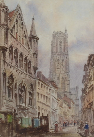 J L Petit 1801-1868, watercolour unsigned, street of Ghent 37cm x 25cm 