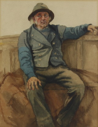 Newlyn School, watercolour unsigned, study of a seated fisherman 25cm x 19cm 