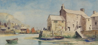E J Hall '26, watercolour signed, Cornish inlet 19cm x 40cm 