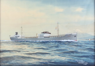 H Shinezu, mixed media, maritime study MS Kalmia Yokohama Japan 1934 33cm x 47cm together with a black and white photograph of The Steamer Tasmanic 16cm x 22cm 