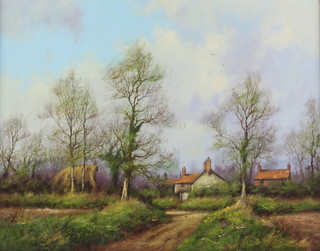James Tillman, oil on canvas, rural study with distant buildings 38cm x 48cm 