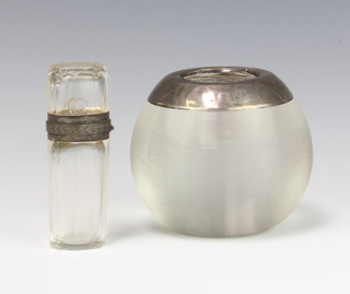 An Edwardian silver mounted glass match striker 7.5 cm together with a 19th Century Continental silver mounted scent bottle 8.5cm 