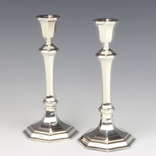 A pair of 925 standard octagonal tapered candlesticks, maker Mappin & Webb 18.5cm 