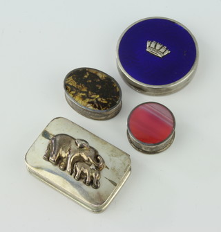 A Sterling silver trinket box, 2 others and an enamelled compact 124 grams gross