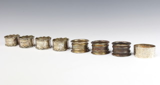 A Victorian silver napkin ring Sheffield 1895 and 6 others, 173 grams