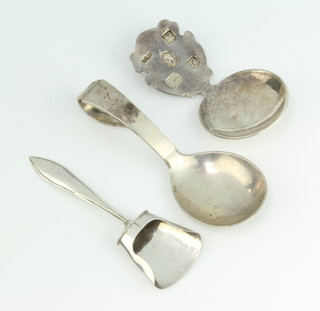 A silver caddy spoon London 1977 and  2 others, 59 grams 