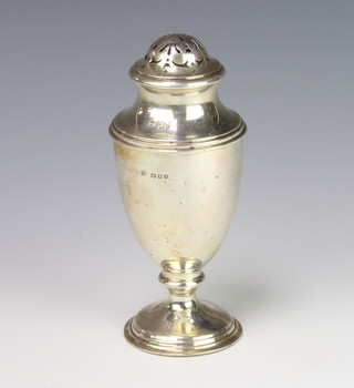 An Art Deco silver sugar shaker of vase form, 16cm, London 1937, 112 grams