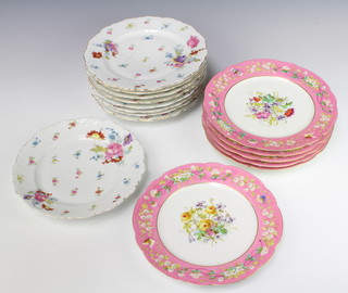 Six Edwardian dessert plates decorated with spring flowers and 9 Austrian ditto 22cm 