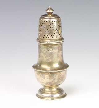A silver sugar caster of Queen Anne design, Sheffield 1927, 16cm, 159 grams  