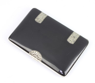 A Continental silver black enamel and marcasite set cigarette case 8.5cm x 5.5cm 