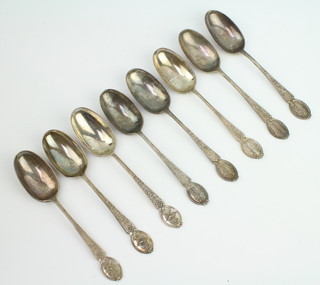 A presentation silver teaspoon Birmingham 1927 and 7 others, 248 grams 