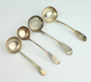 A George III silver ladle Edinburgh 1807 and 3 other ladles, 148 grams