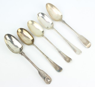 A Victorian silver fiddle pattern tablespoon London 1864, 2 others and 2 plated ditto 