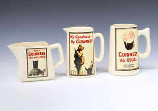 A Guinness advertising rectangular jug - Have a Guinness When Your Tired 14cm, a circular ditto Guinness As Usual There's Nothing Like a Guinness 18cm and 1 other My Goodness My Guinness 18cm 