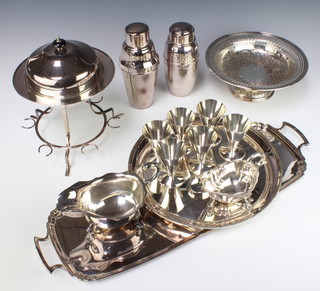 Two silver plated cocktail shakers and minor plated items