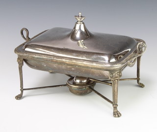 A silver plated breakfast dish, cover, stand and burner 