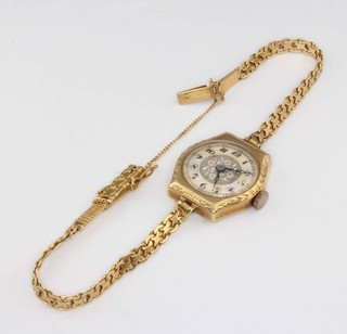 A lady's 14ct yellow gold wristwatch on a ditto bracelet, gross 9 grams