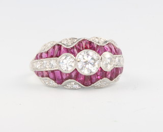 A platinum ruby and diamond Art Deco style dress ring size N 