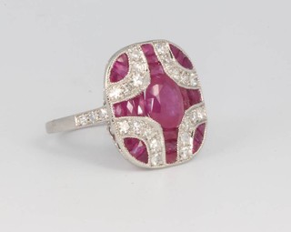 A platinum Art Deco style ruby and diamond dress ring size M 1/2