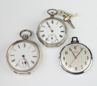 A Continental silver cased pocket watch, 1 other and a chrome dress watch 